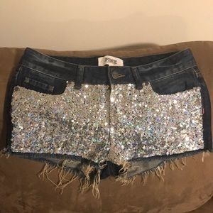 Sequin Denim Shorts